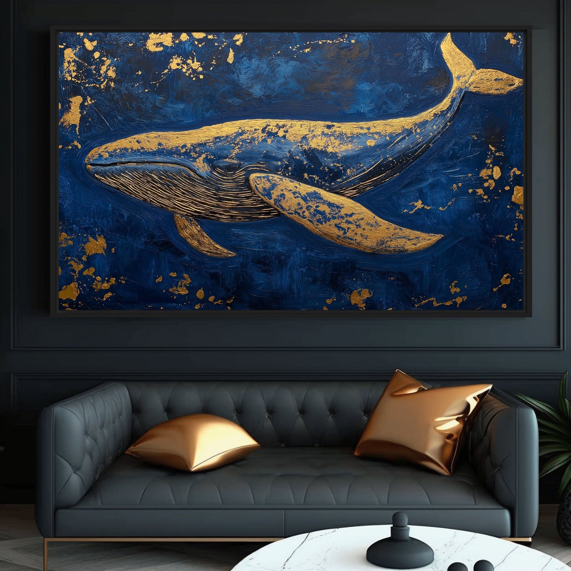 Blue Whale Modern Art Framed Canvas