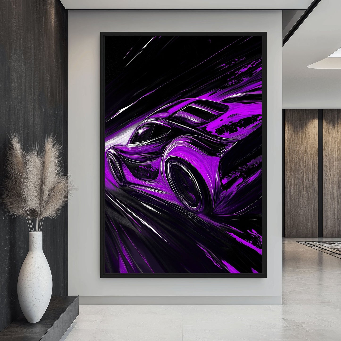 Purple Sports Car Framed Canvas