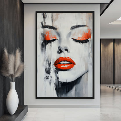 Woman With Red Lips Modern Art Canvas Print Detail | PaintFu