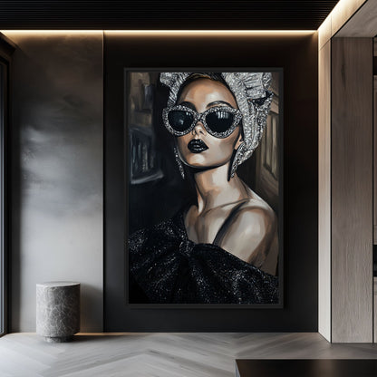 Modern Muse in Sunglasses Canvas Print Detail | PaintFu