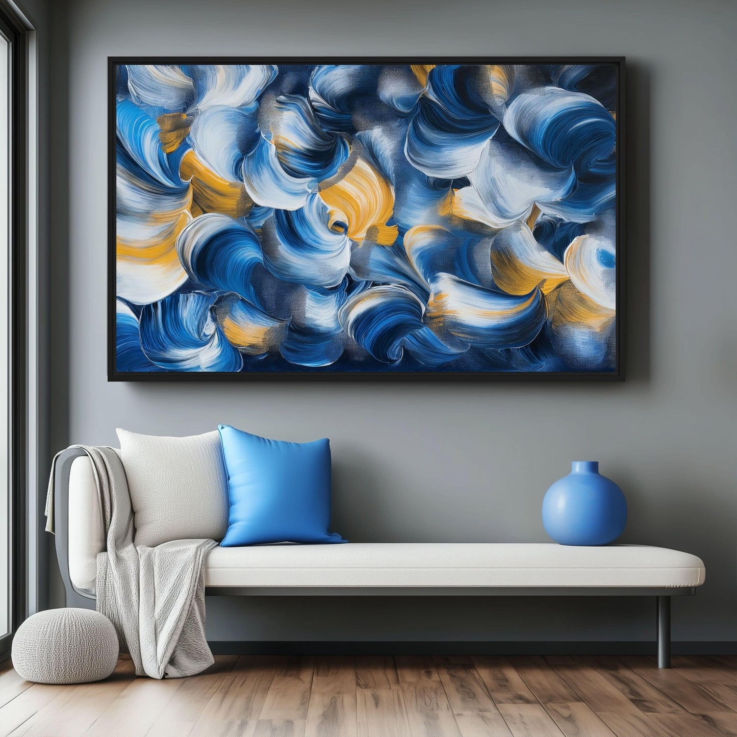 Blue Abstract Art Framed Canvas