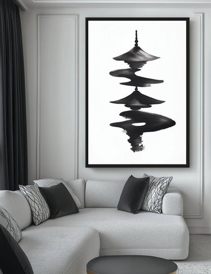 Japanese Pagoda Minimalist Art Canvas Print Detail | PaintFu