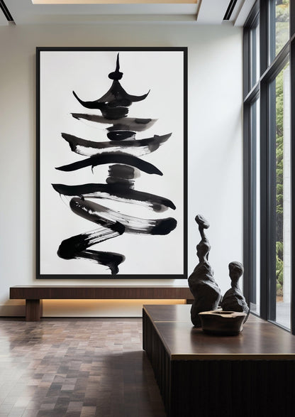 Chinese Pagoda Minimalist Art Framed Canvas