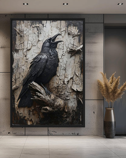 Black Crow Gothic Art Framed Canvas