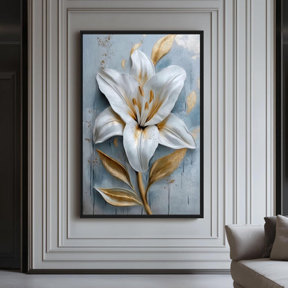 White Lilly Floral Art Framed Canvas