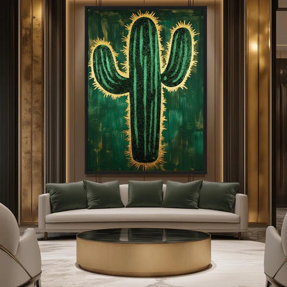 Cactus Green & Gold Modern Art Digital Print