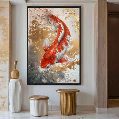 Koi Fish Japanese Folk Art Canvas Print Detail | PaintFu