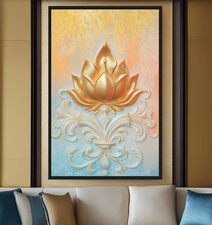 Golden Lotus Zen Decor Canvas Print Detail | PaintFu
