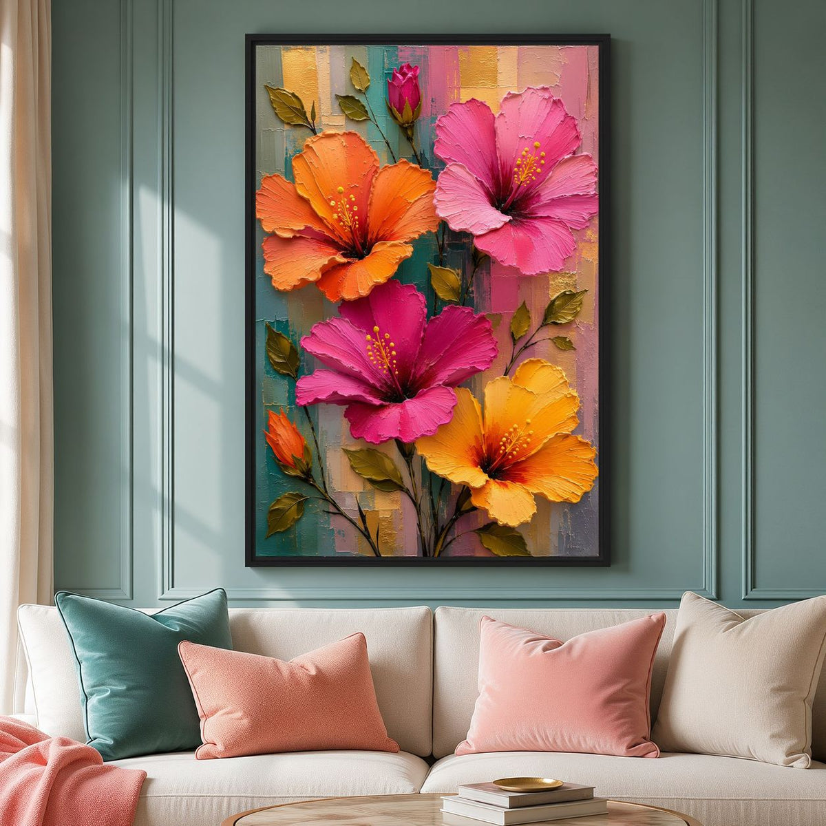 Hibiscus Flower Wall Art Framed Canvas