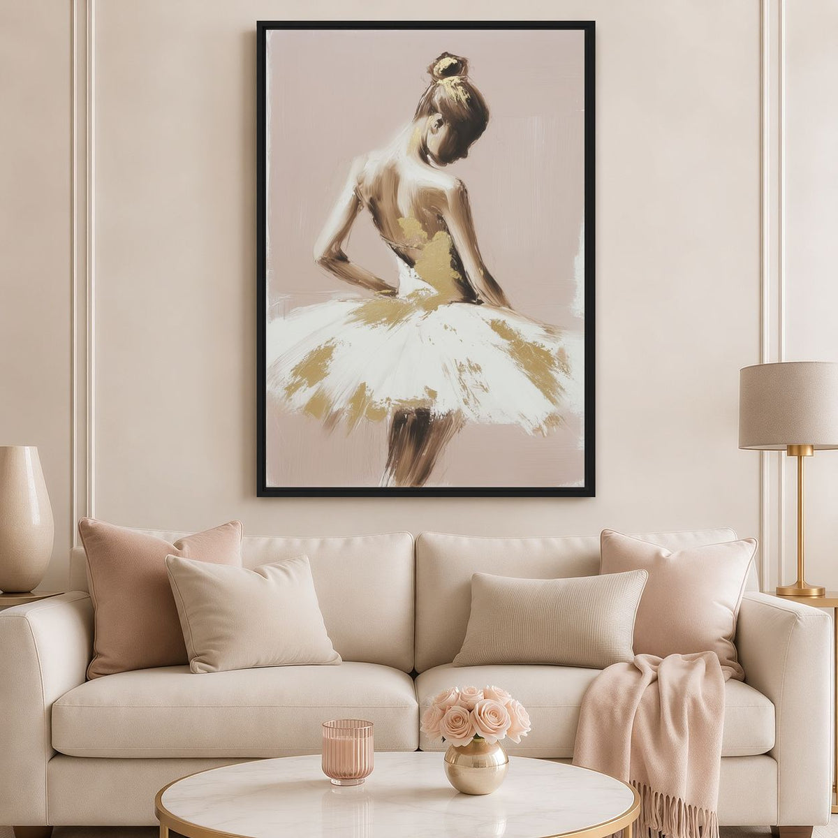 Neutral Gold Ballerina Wall Art Framed Canvas