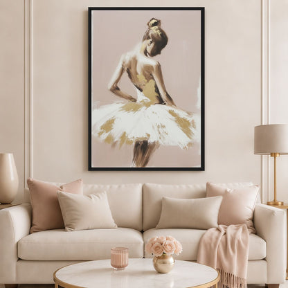 Neutral Gold Ballerina Wall Art Framed Canvas
