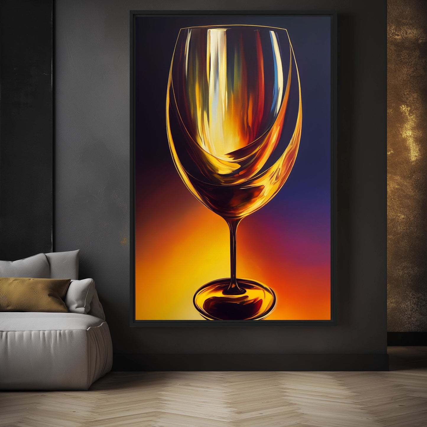 Wine Glass Abstract Art Framed Canvas