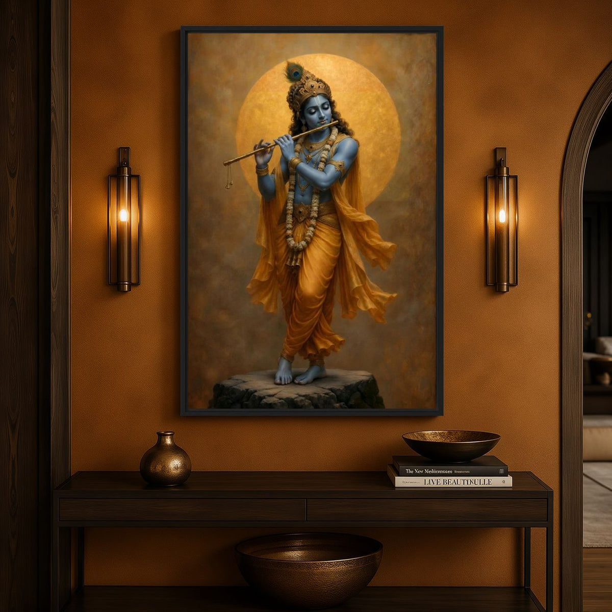 Krishna Flute Wall Art Framed Canvas