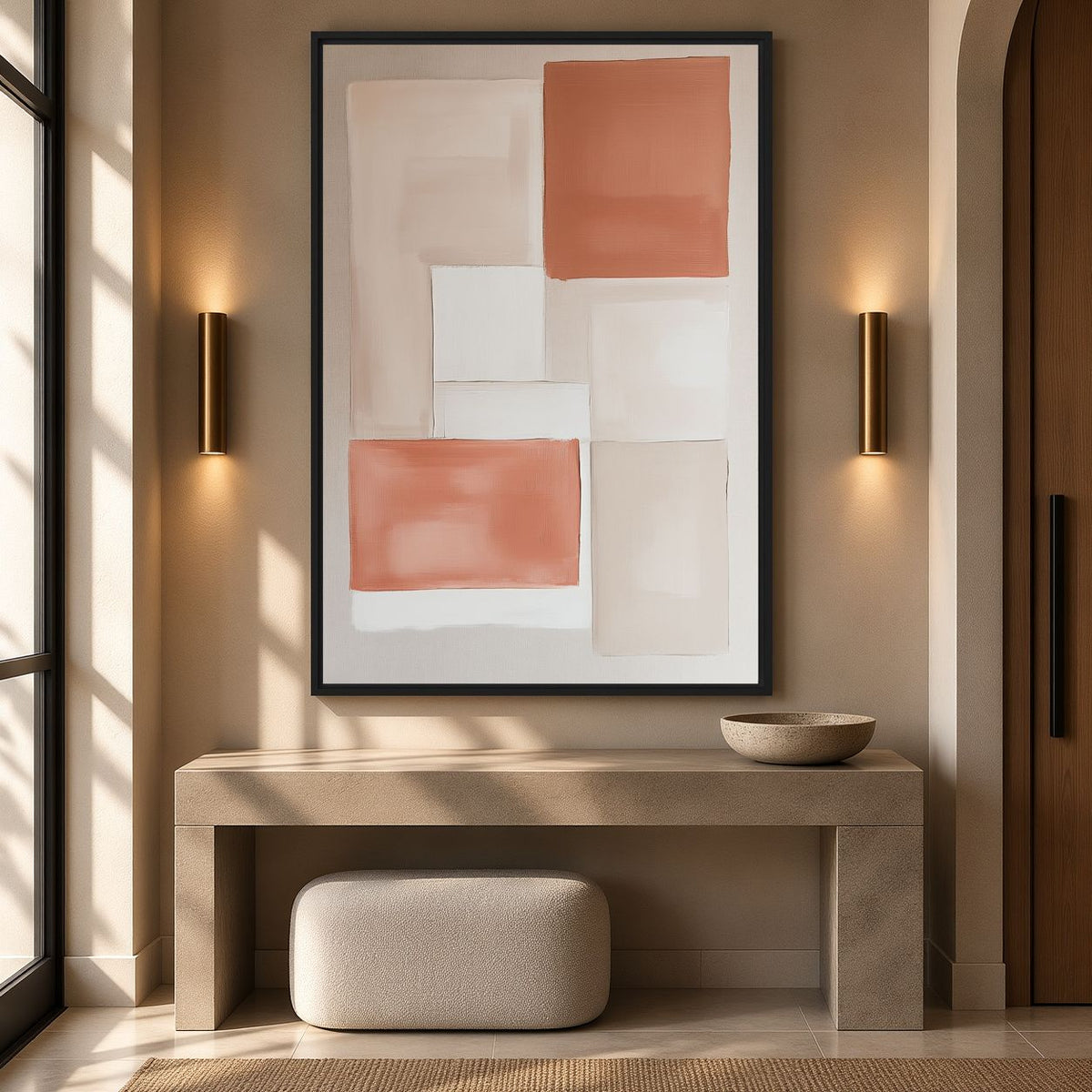 Burnt Orange & Beige Abstract Art Framed Canvas