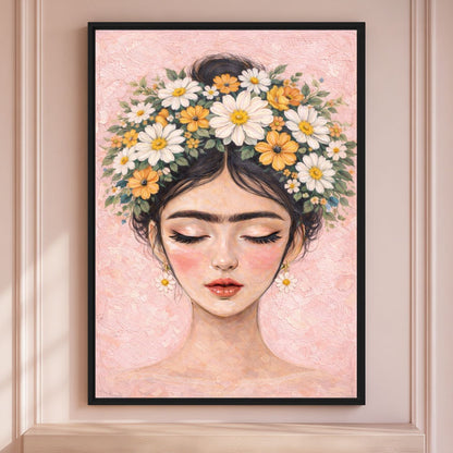 Frida Kahlo Floral Art Framed Canvas