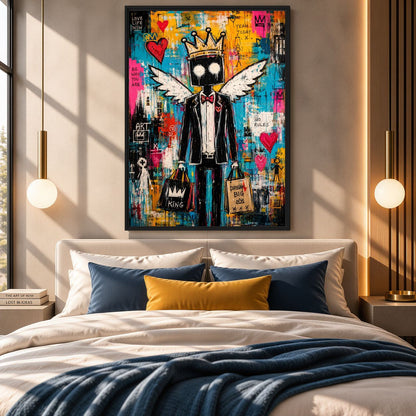 Angel King Graffiti Art Framed Canvas