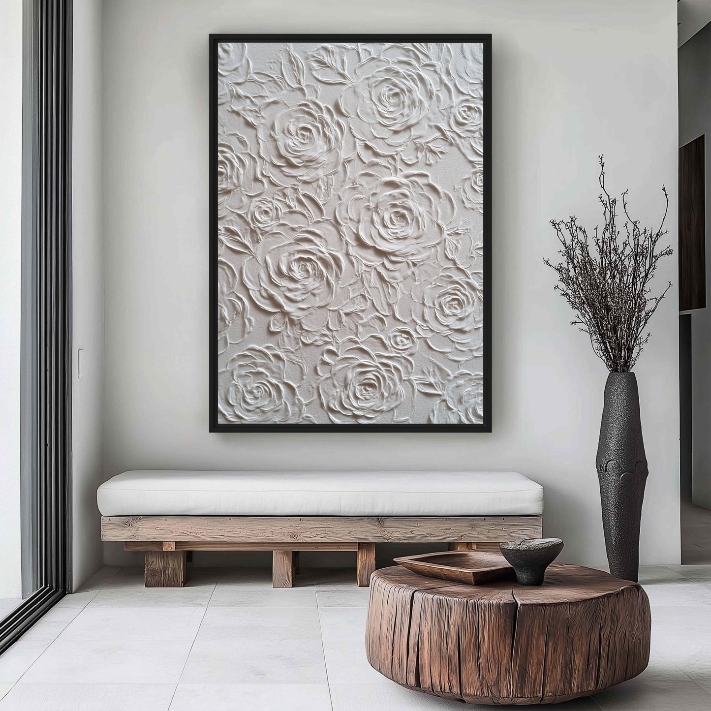 Roses Embossed Art Framed Canvas