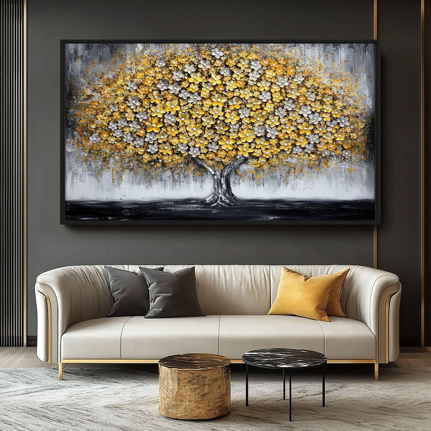 Yellow Tree Modern Art Framed Canvas