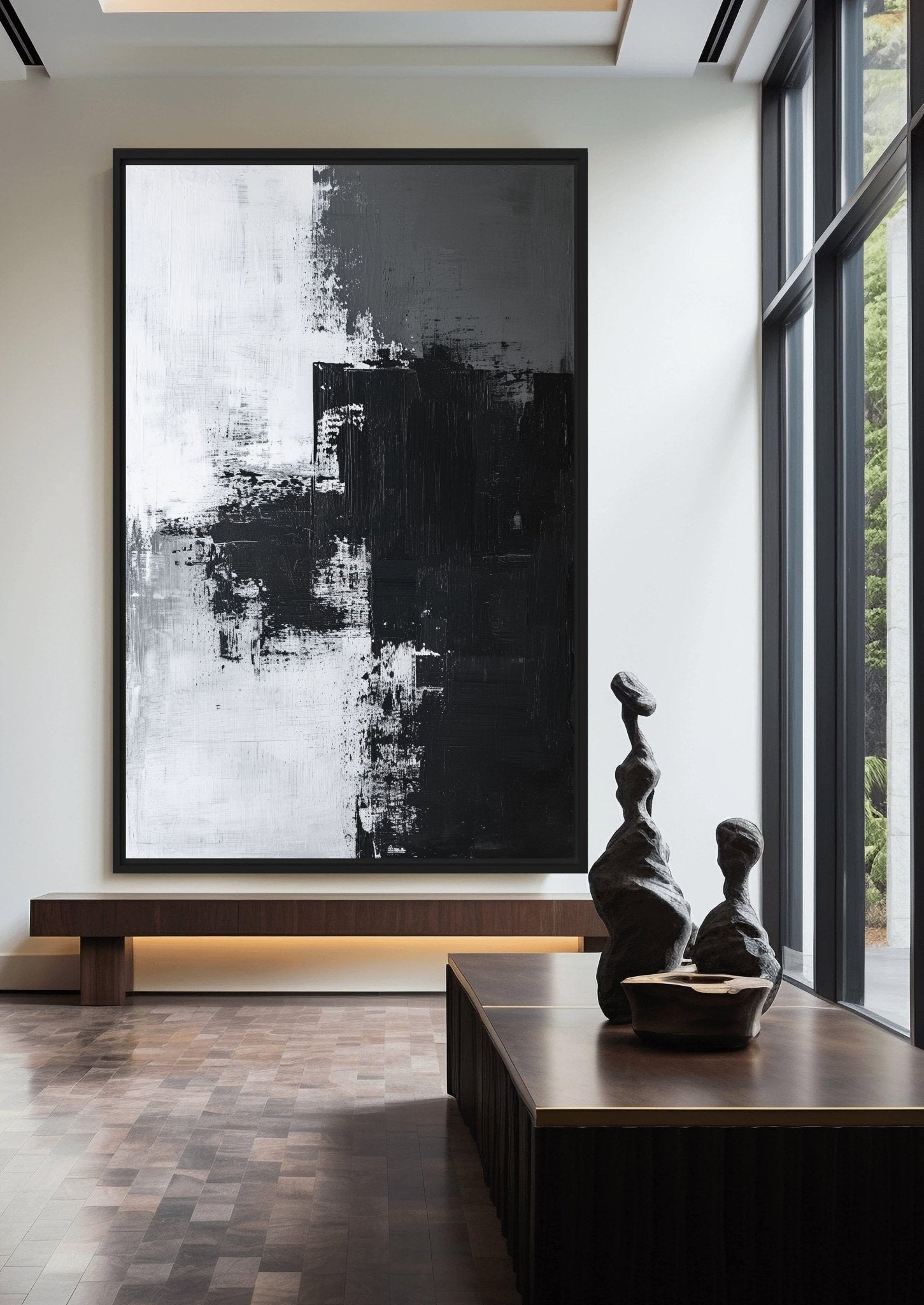 Black White & Grey Abstract Art Framed Canvas