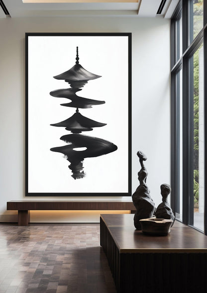Japanese Pagoda Minimalist Art Canvas Print Detail | PaintFu