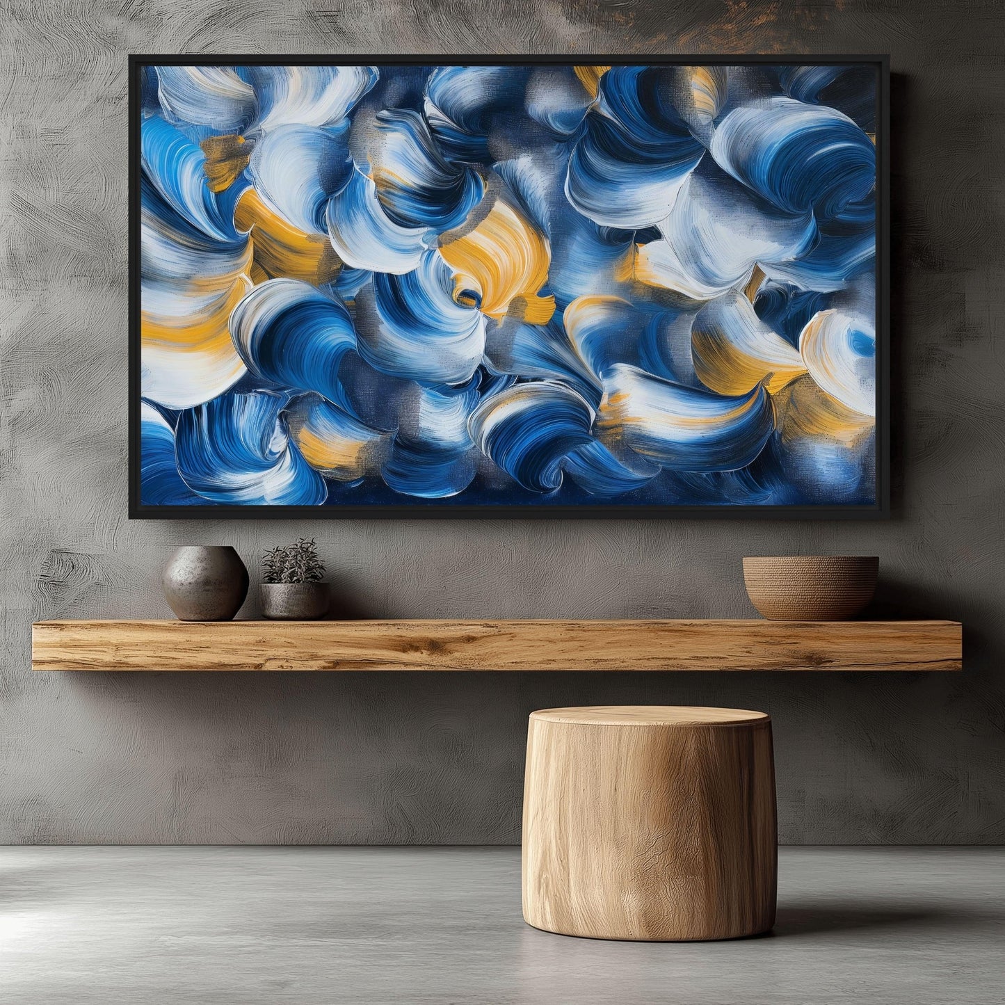 Blue Abstract Art Framed Canvas