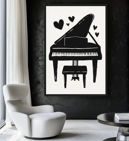 Black And White Piano Minimalist Art Canvas Print Detail | PaintFu