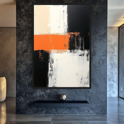 Black White Orange Modern Art Canvas Print Detail | PaintFu