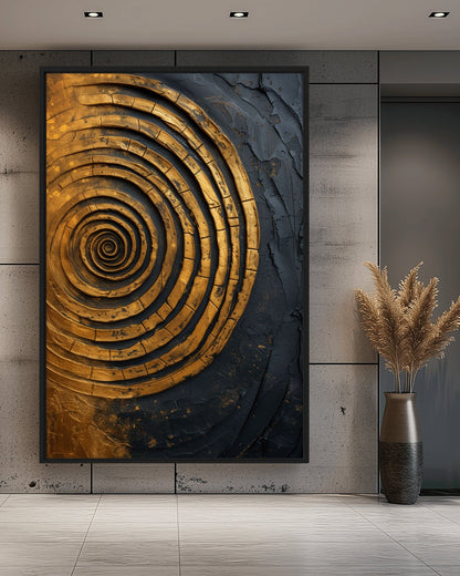 Spiral Gold Black Modern Art Framed Canvas