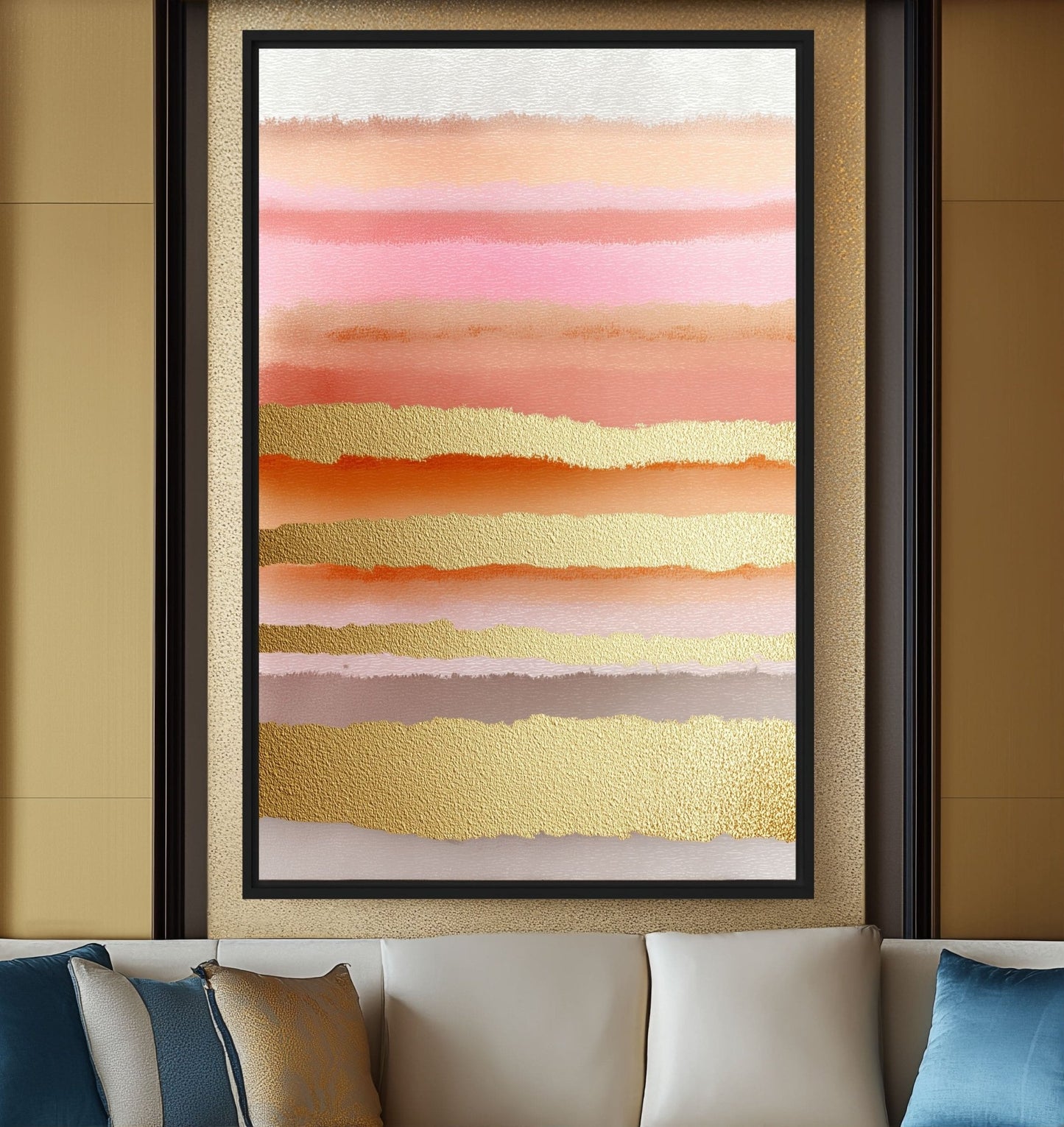 Pink & Gold Abstract Artwork Framed Canvas