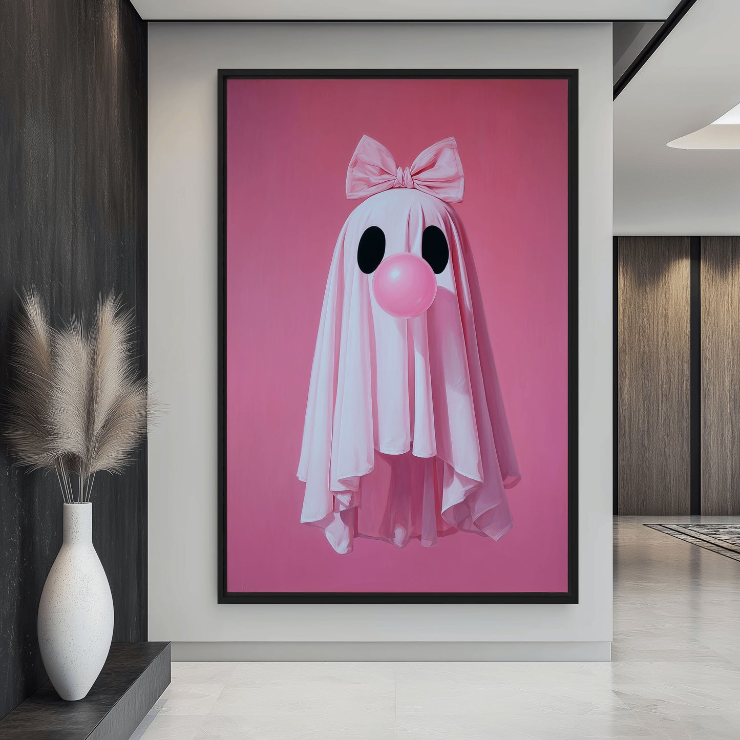 Cute Ghost Blowing Bubblegum Framed Canvas