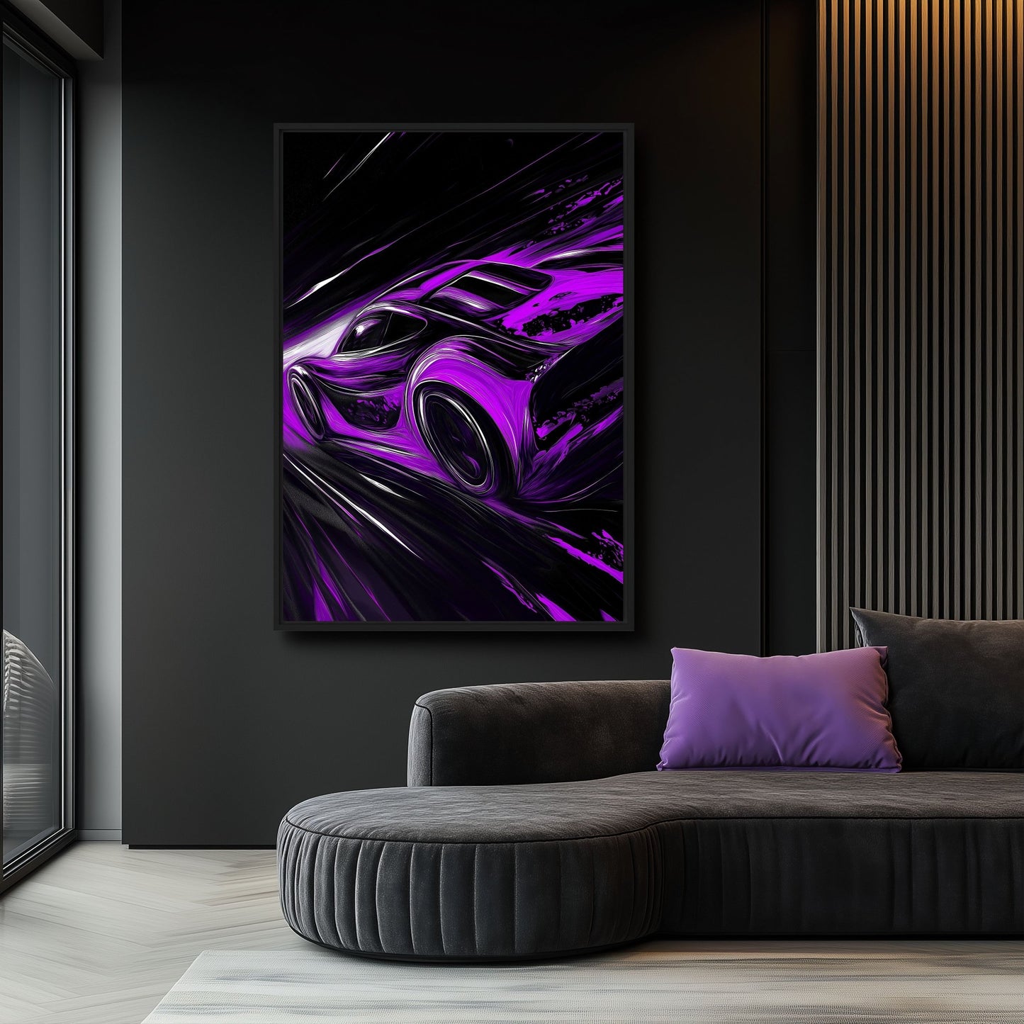 Purple Sports Car Framed Canvas