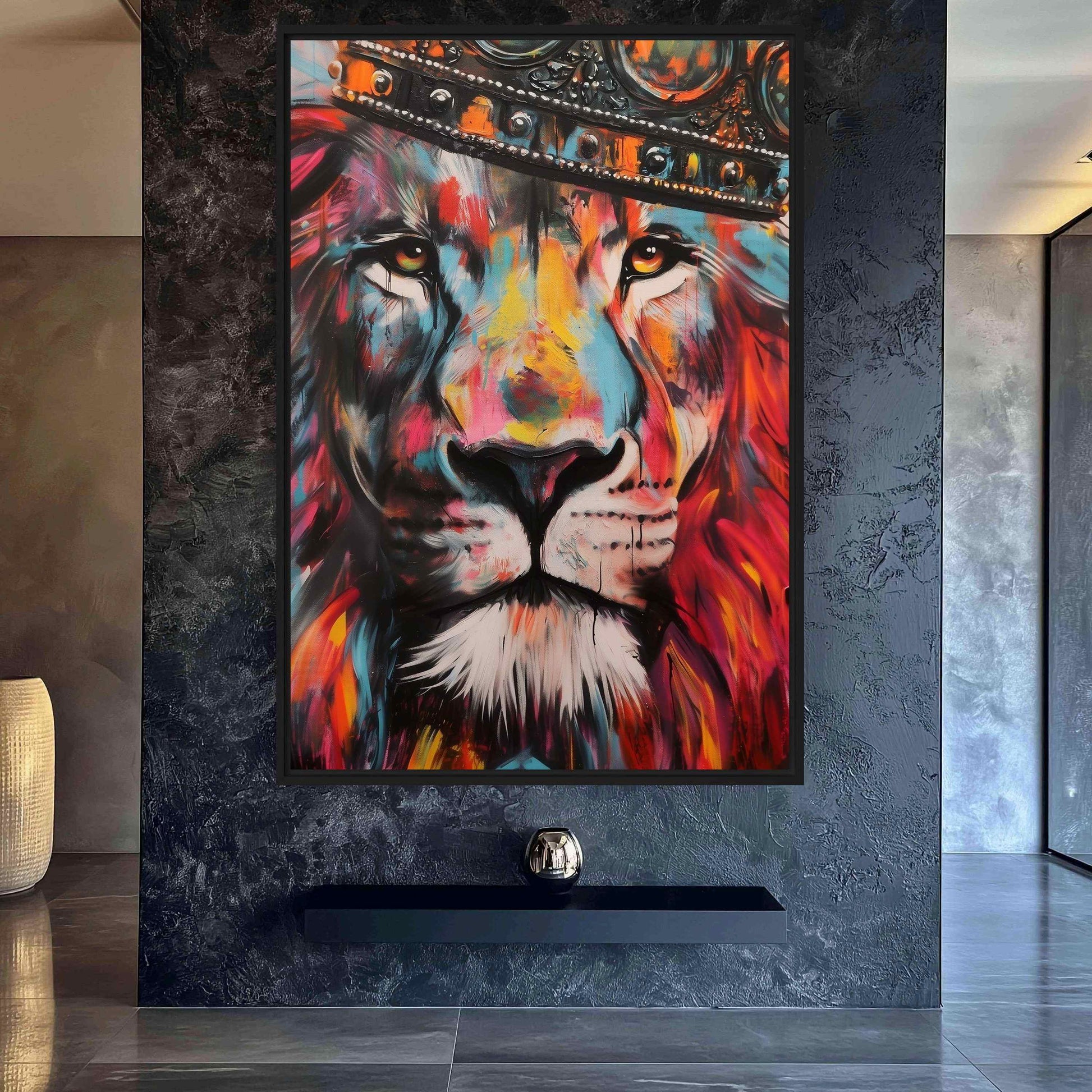 Colorful Lion Graffiti Art Framed Canvas - PaintFu
