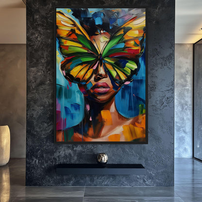 Woman Butterfly Face Framed Canvas