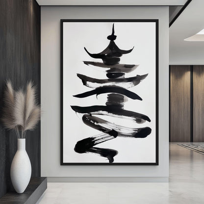Chinese Pagoda Minimalist Art Framed Canvas