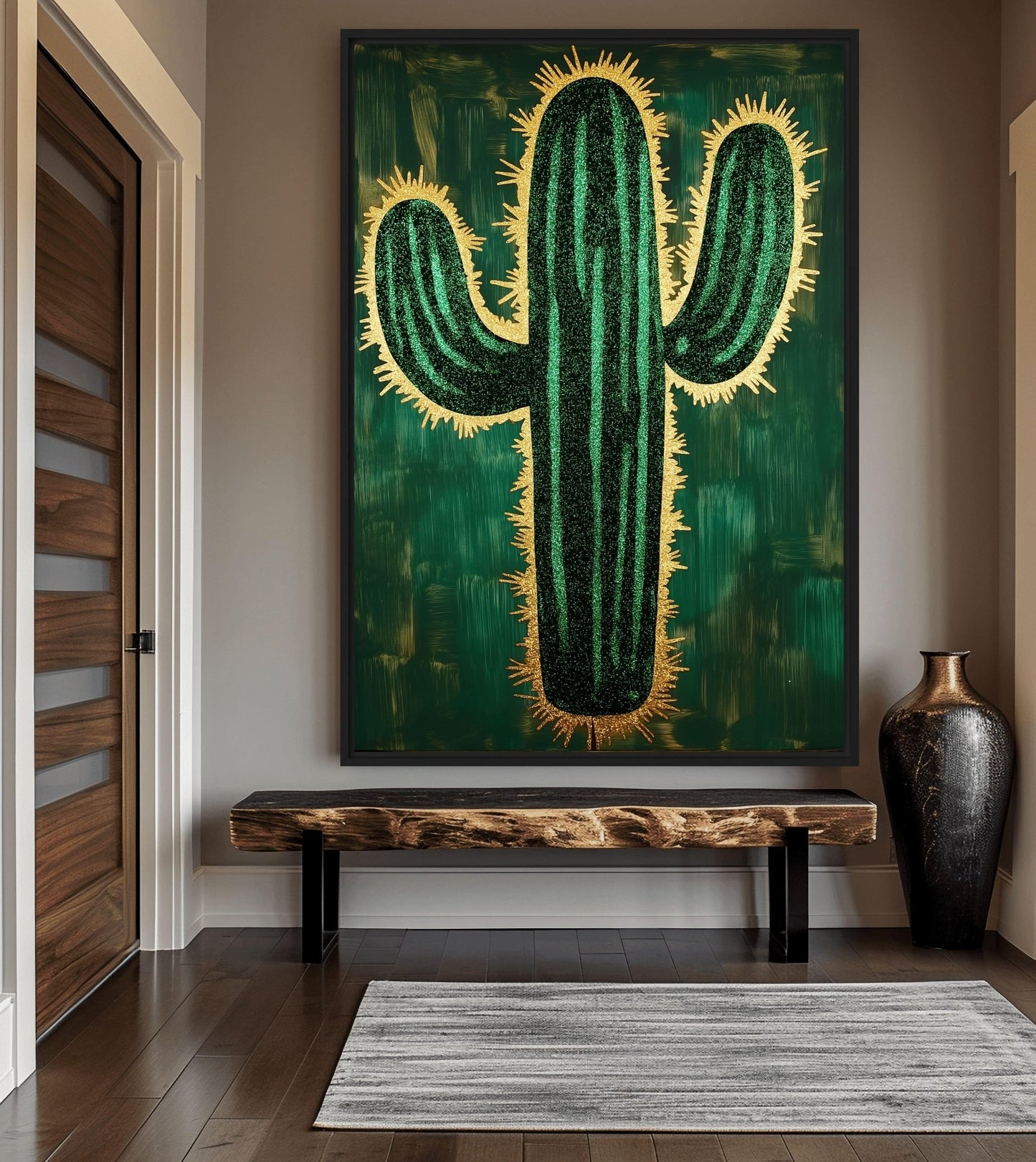 Cactus Green & Gold Modern Art Framed Canvas