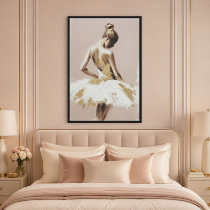 Neutral Gold Ballerina Wall Art Framed Canvas