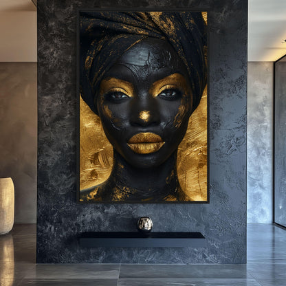 African Woman in Gold Framed Canvas