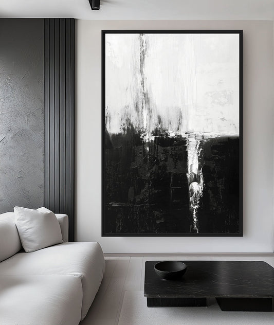 Black White Abstract Art Framed Canvas