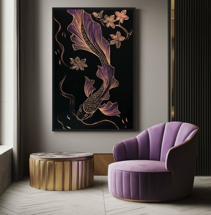 Koi Fish Line Art Framed Canvas