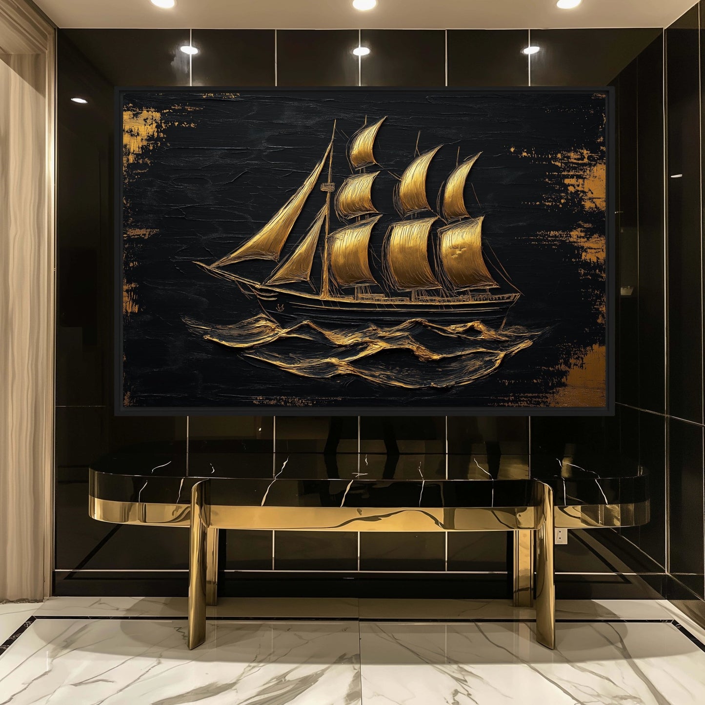 Sail Ship Nautical Art Framed Canvas