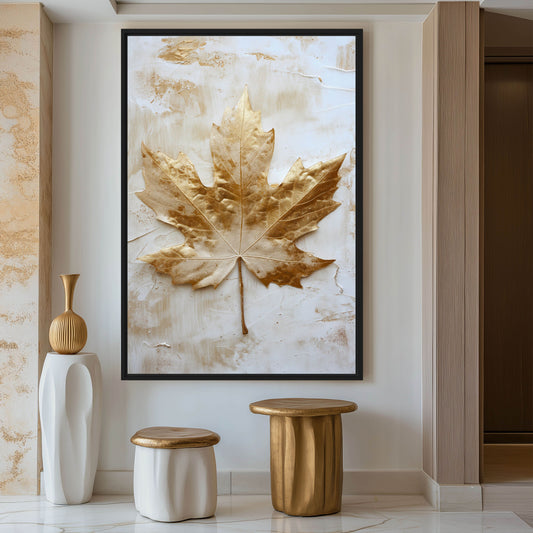 Golden Maple Leaf Floral Art Framed Canvas - PaintFu