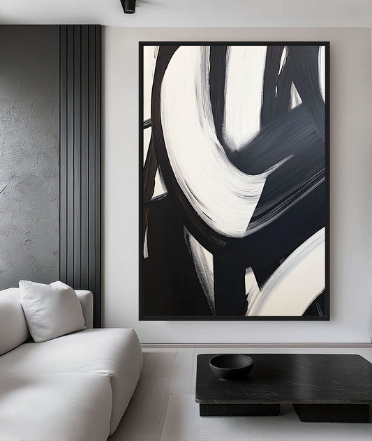 Black White Brushstroke Abstract Art Digital Print
