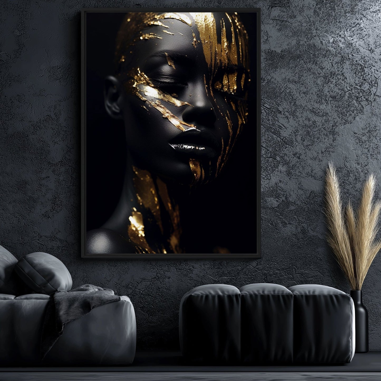 African Woman In Gold Framed Canvass