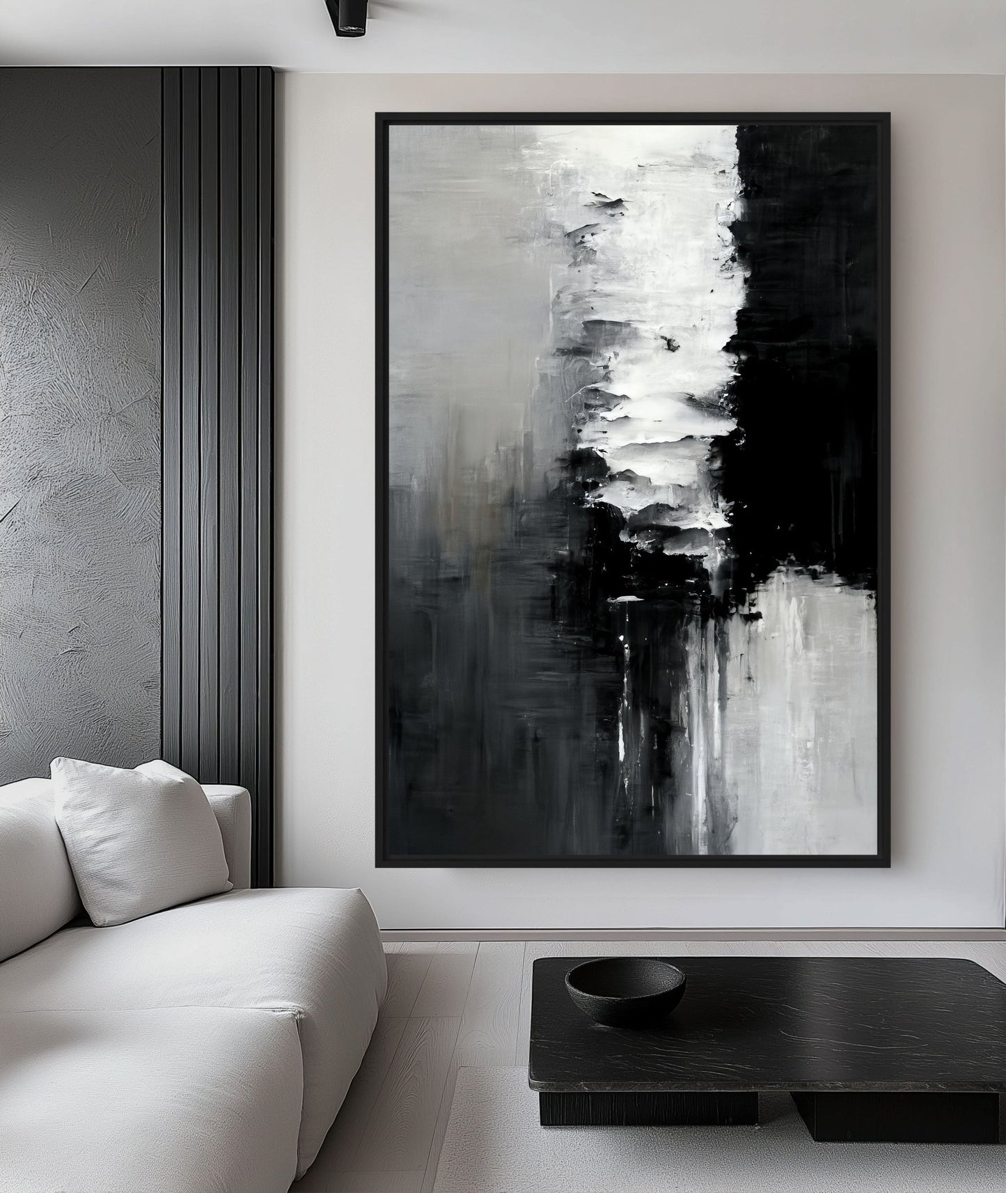 Black White Abstract Art Framed Canvas