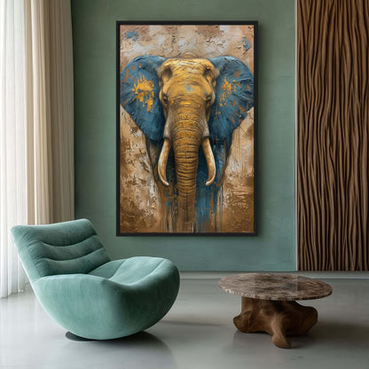Elephant In Gold Modern Art Framed Canvas