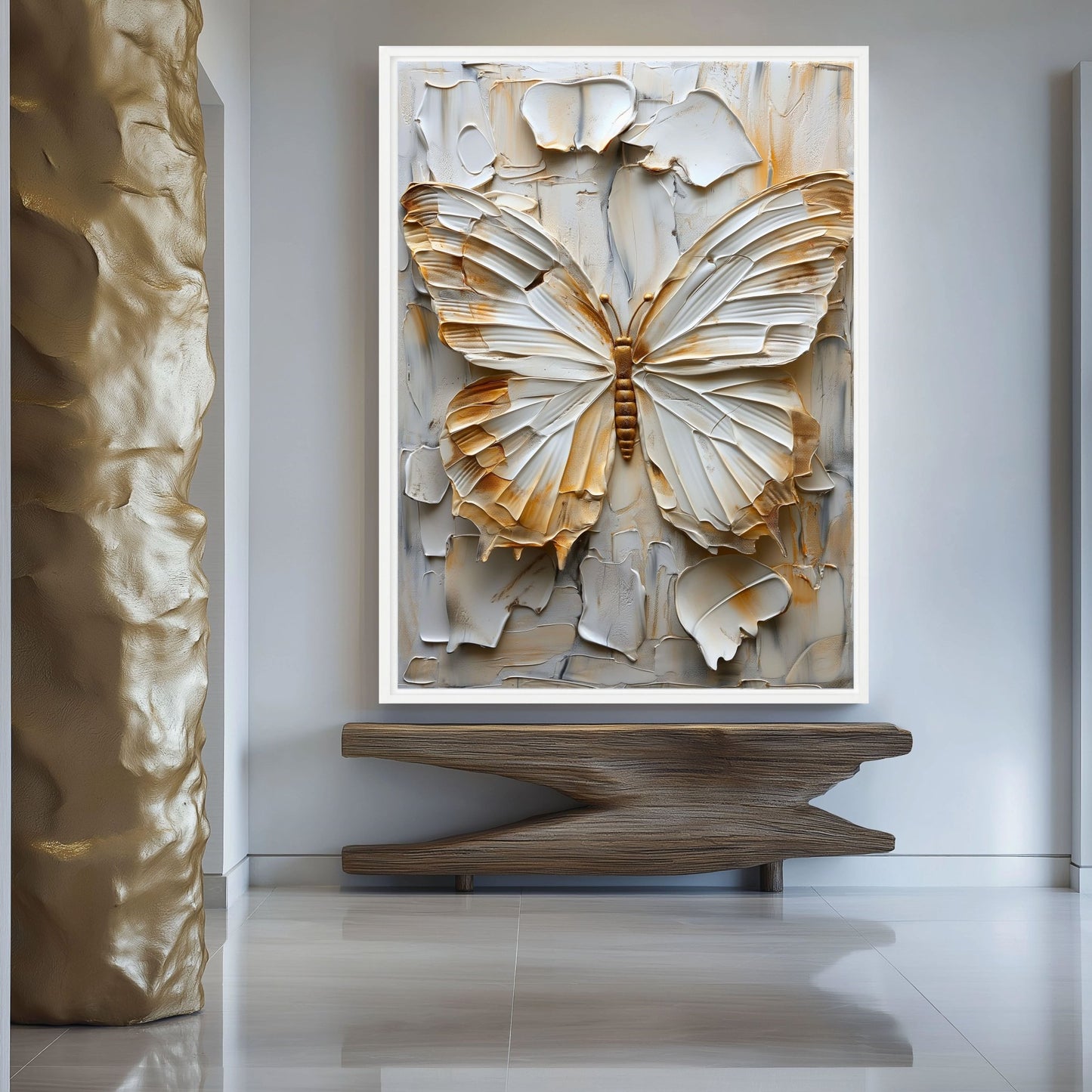 Butterfly White & Gold Modern Art Digital Print