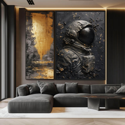 Astronaut in Space Impasto Art Framed Canvas