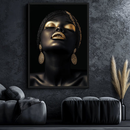 African Beauty in Gold Framed Canvas