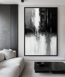 Black White Grey Abstract Art Framed Canvas