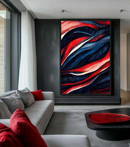 Navy Red Modern Art Framed Canvas